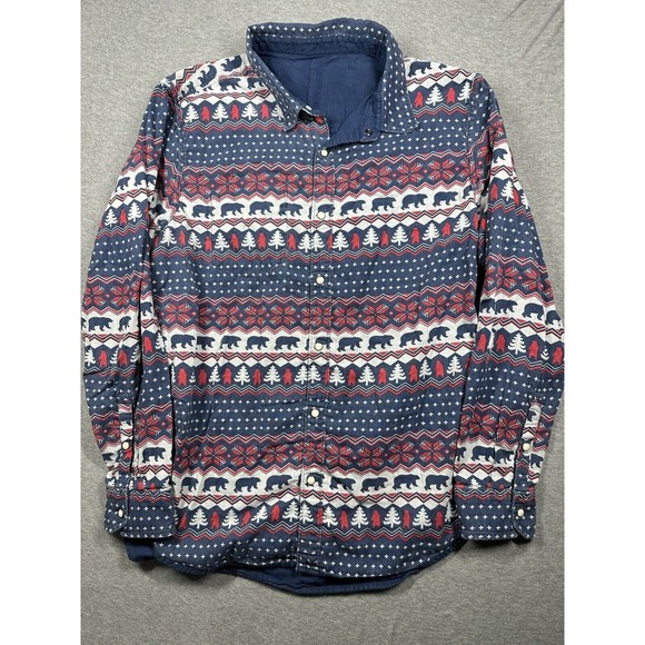 Chubbies Flip It Reverse Shirt XL Long Sleeve Christmas Trees Bears Red Blue - Picture 1 of 5